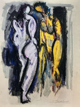 Load image into Gallery viewer, Hans Burkhardt pastel entitled Two nudes in yellow and pink