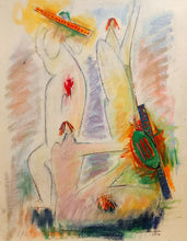 Load image into Gallery viewer, Hans Burkhardt pastel entitled Three figures in pink, orange and green