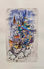 Load image into Gallery viewer, Hans Burkhardt artwork pastel entitled Cityscape in purple