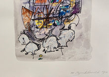 Load image into Gallery viewer, Hans Burkhardt pastel entitled Cityscape in purple