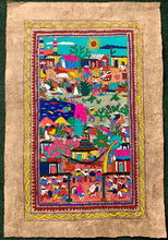Load image into Gallery viewer, handmade amate paper art T. Ramirez - vibrant Mexican village scene with colorful details.
