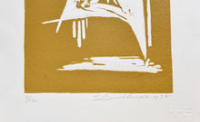 Load image into Gallery viewer, Hans Burkhardt &quot;Figures in gold&quot; linocut
