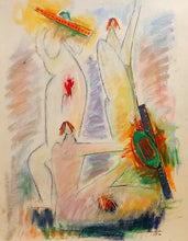 Load image into Gallery viewer, Hans Burkhardt pastel entitled Three figures in pink, orange and green
