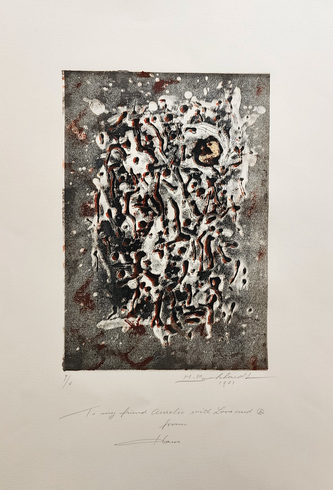 Hans Burkhardt linocut Red and Black strands