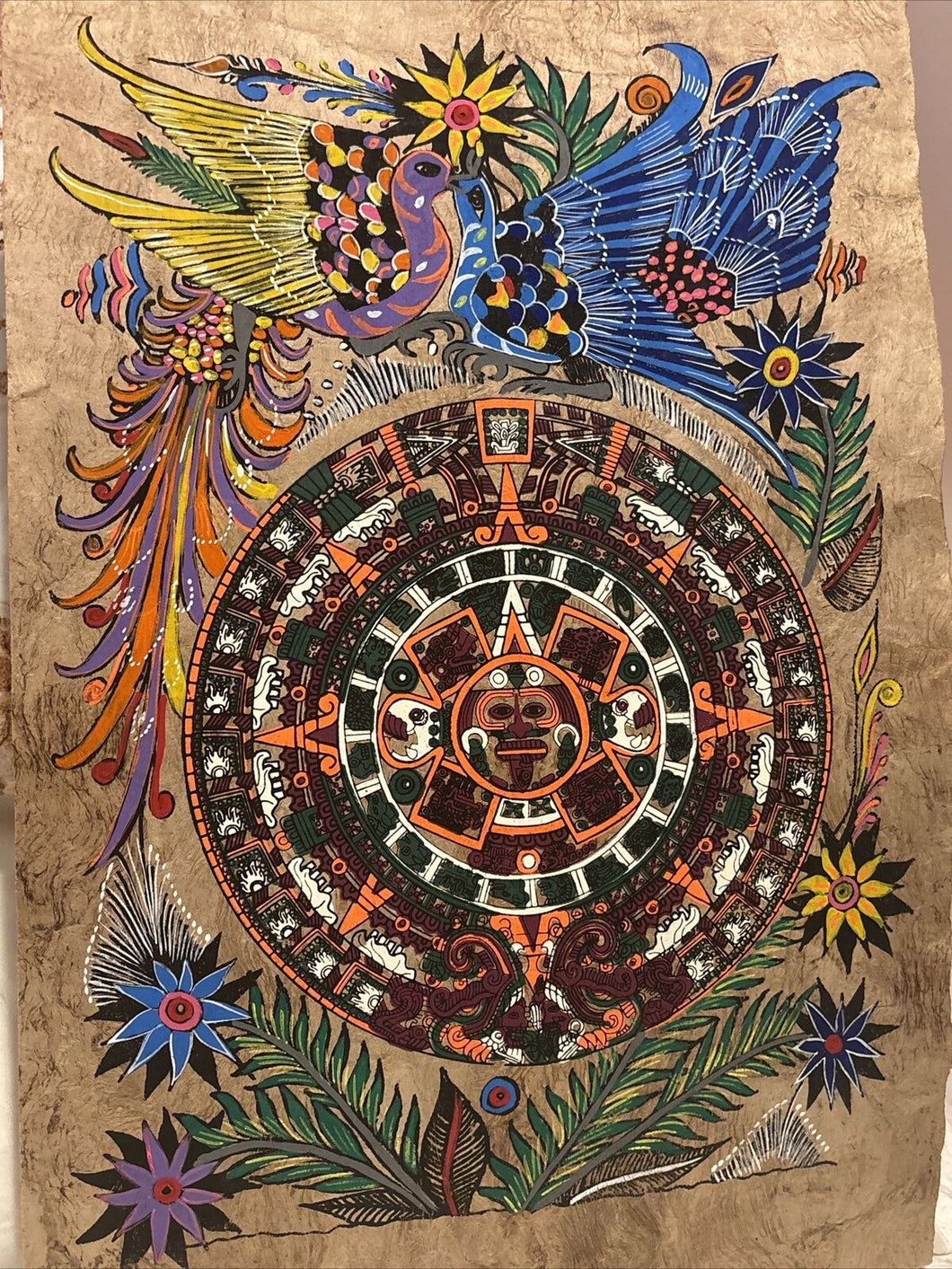T. Ramirez - original works on handmade amate paper - Aztec calendar B